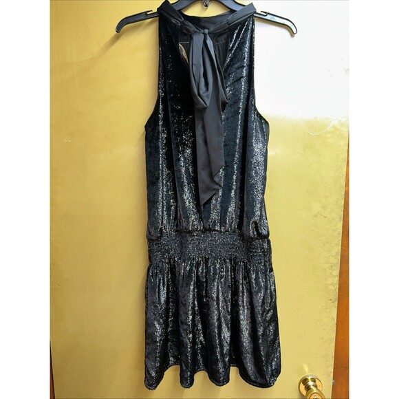 Women’s Ramy Brook Ellin Shimmery Velvet Black Halter Neck Mini Dress - Petite - Picture 6 of 8